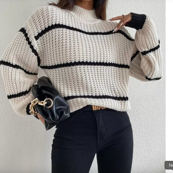 Chiquease Striped Mock Neck Drop Shoulder Sweater - Picture 5 of 5